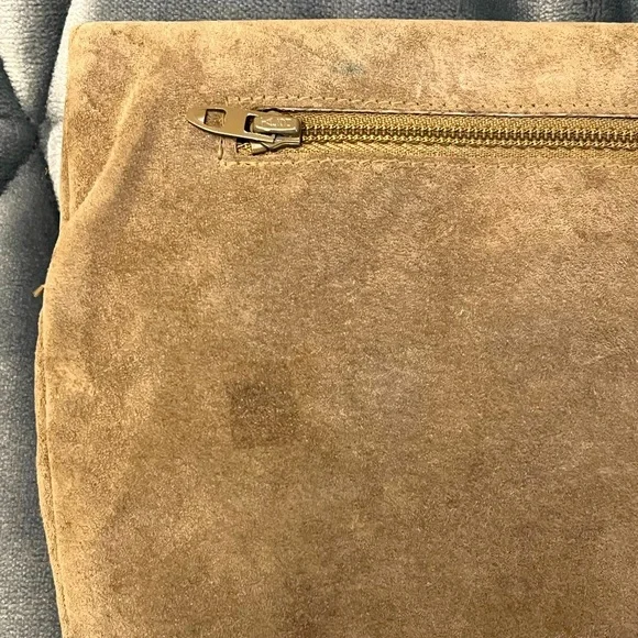 VTG Ruth Saltz Taupe/ Tan Suede Clutch with Snap Closure 13.5” x 7.5” - Picture 13 of 14